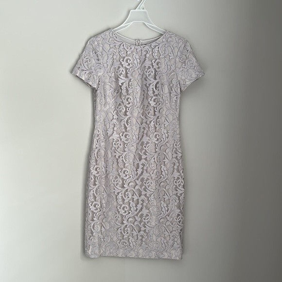 LAUREN RALPH LAUREN Women’s Lace Knee-Length Cocktail Dress Light Grey Size 4 - Picture 9 of 14
